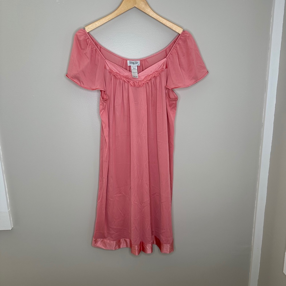Vanity Fair Vintage Women's Salmon Pink Flutter Sleeve Nightgown Dress Small S